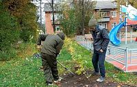 В благоустроенном дворе в Курсаково озеленение пришлось проводить повторно