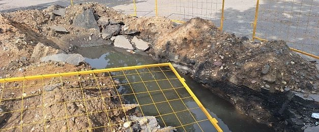Собака упала в котлован рядом с магазином в Вельяминово