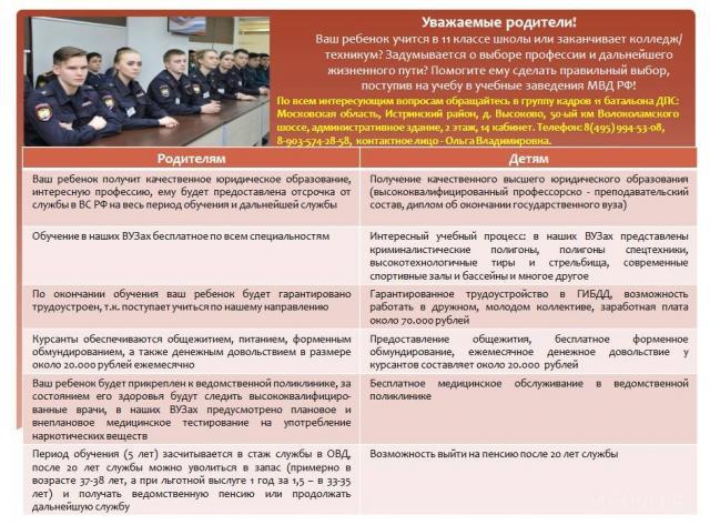11 батальон ДПС ОГИБДД приглашает истринских школьников на учебу в учебных заведениях МВД России